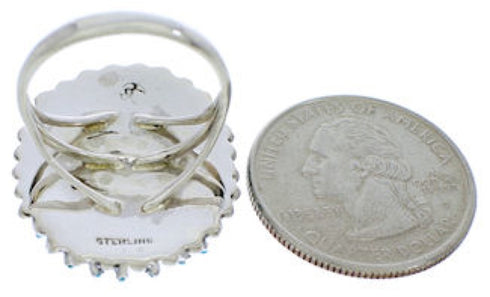 Silver Turquoise Needlepoint Coral Ring Size 8-1/4 WX36439